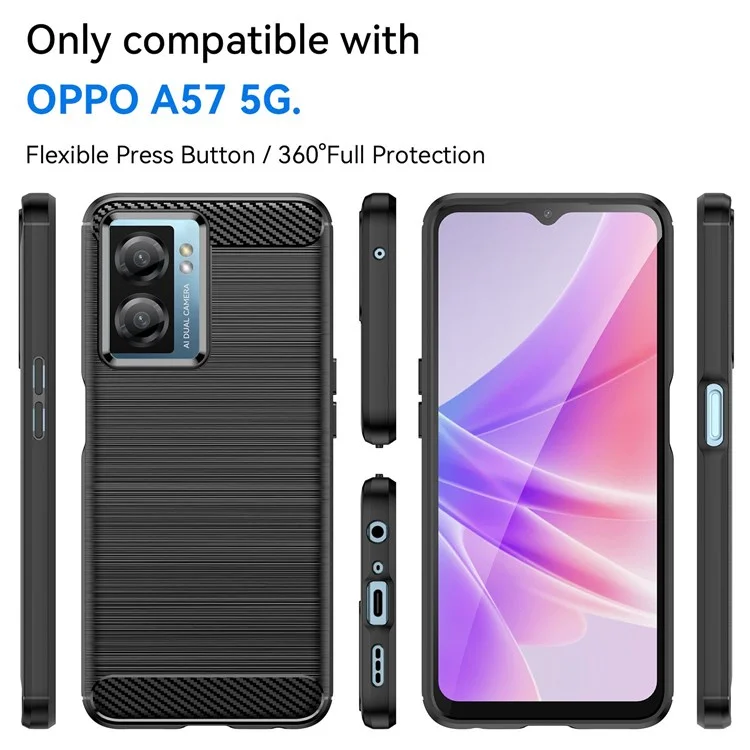 For Oppo A57 4G / 5G / A57s 4G / A77 5G / K10 5G / Realme V23 4G / Narzo 50 5G / Q5i Well-protected Brushed Surface TPU Cell Phone Case Carbon Fiber Texture Anti-fall Protector - Black-Cellmalls