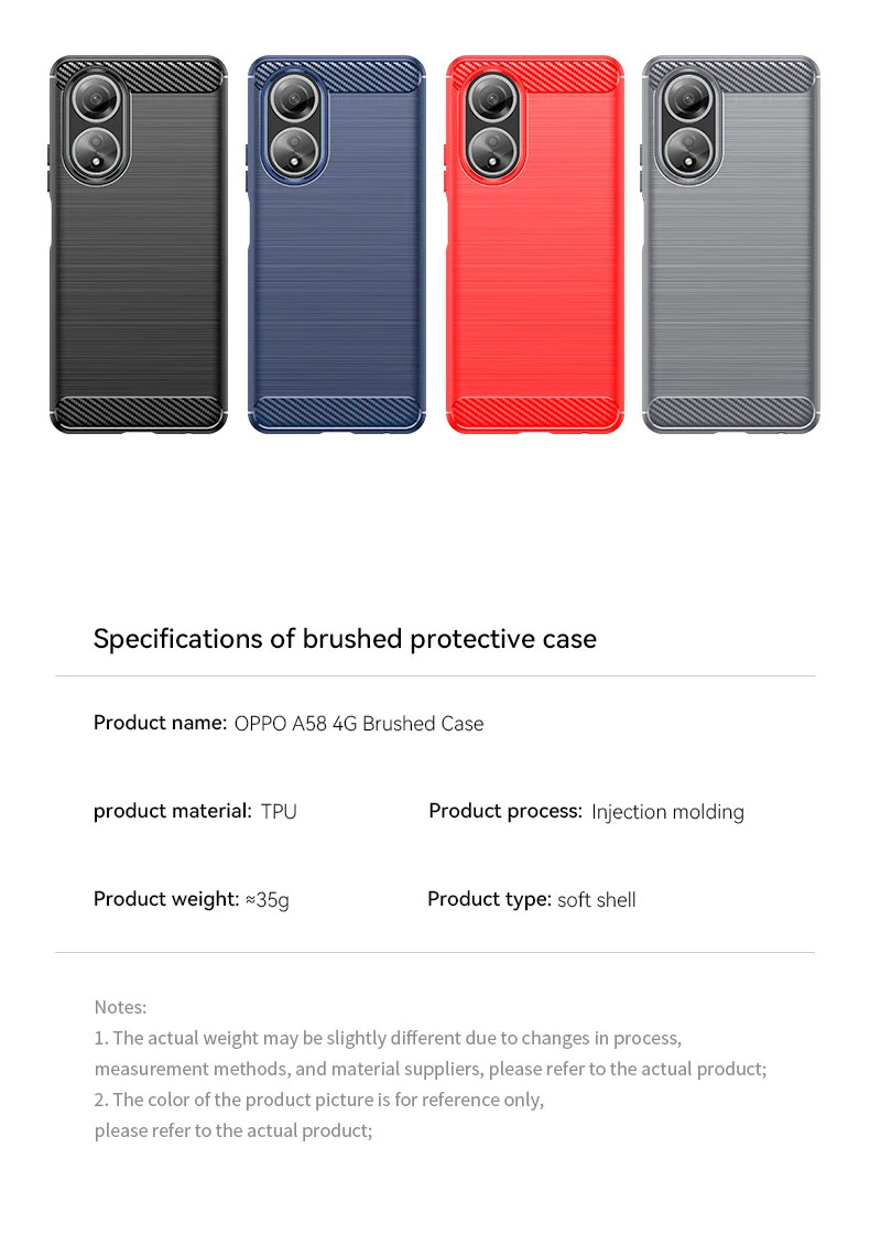 Phone Shell for Oppo A58 4G , Carbon Fiber Texture Phone Case Soft TPU Brushed Cover - Blue-Cellmalls