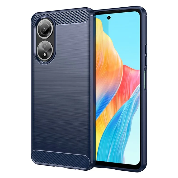 Phone Shell for Oppo A58 4G , Carbon Fiber Texture Phone Case Soft TPU Brushed Cover - Blue-Cellmalls