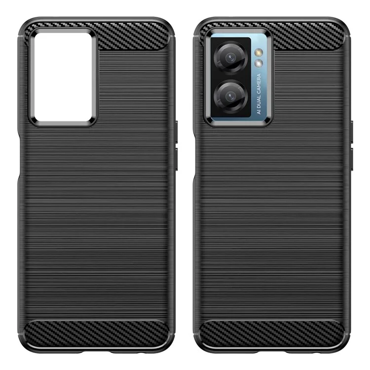 For Oppo A57 4G / 5G / A57s 4G / A77 5G / K10 5G / Realme V23 4G / Narzo 50 5G / Q5i Well-protected Brushed Surface TPU Cell Phone Case Carbon Fiber Texture Anti-fall Protector - Black-Cellmalls