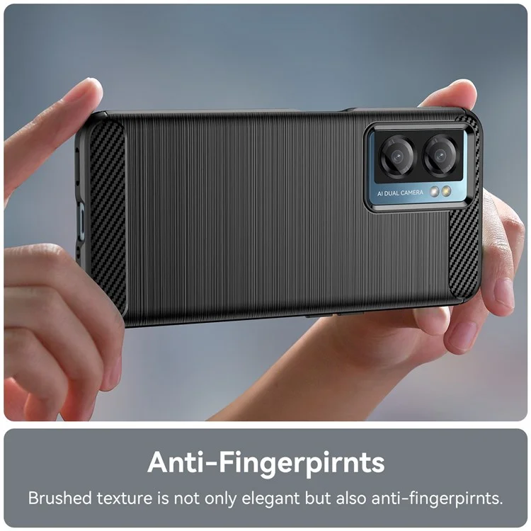 For Oppo A57 4G / 5G / A57s 4G / A77 5G / K10 5G / Realme V23 4G / Narzo 50 5G / Q5i Well-protected Brushed Surface TPU Cell Phone Case Carbon Fiber Texture Anti-fall Protector - Black-Cellmalls