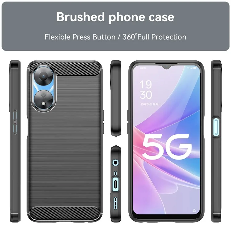 TPU Case for Oppo A78 5G / A58 5G / A58x 5G , Brushed Carbon Fiber Texture Cell Phone Cover - Black-Cellmalls