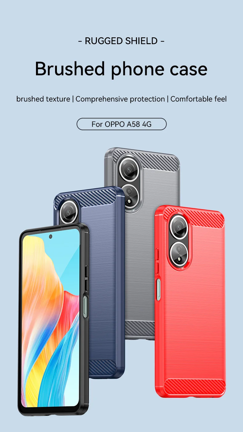 Phone Shell for Oppo A58 4G , Carbon Fiber Texture Phone Case Soft TPU Brushed Cover - Blue-Cellmalls