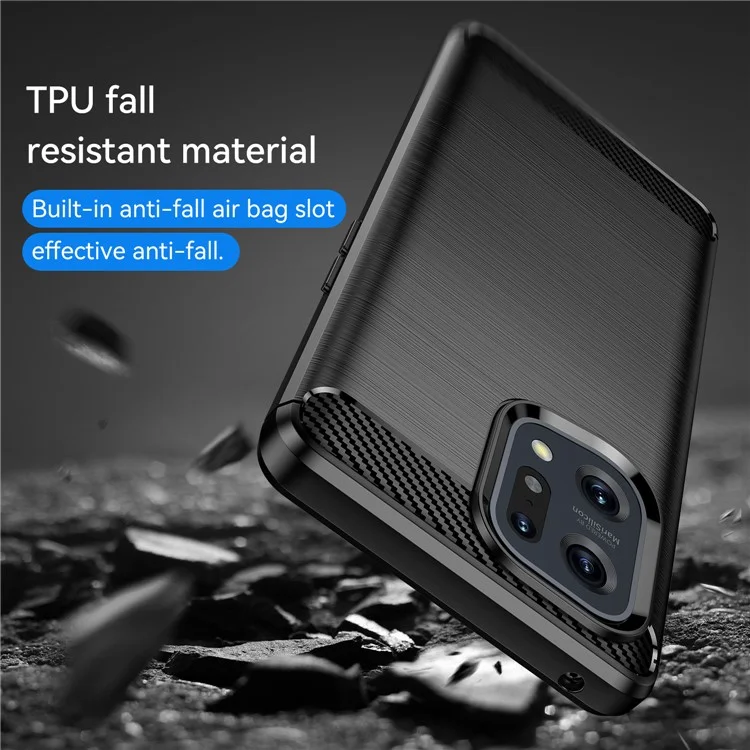 For Oppo Find X5 Carbon Fiber Texture 1.8mm Brushed Surface Phone Case Anti-scratch TPU Back Cover - Black-Cellmalls