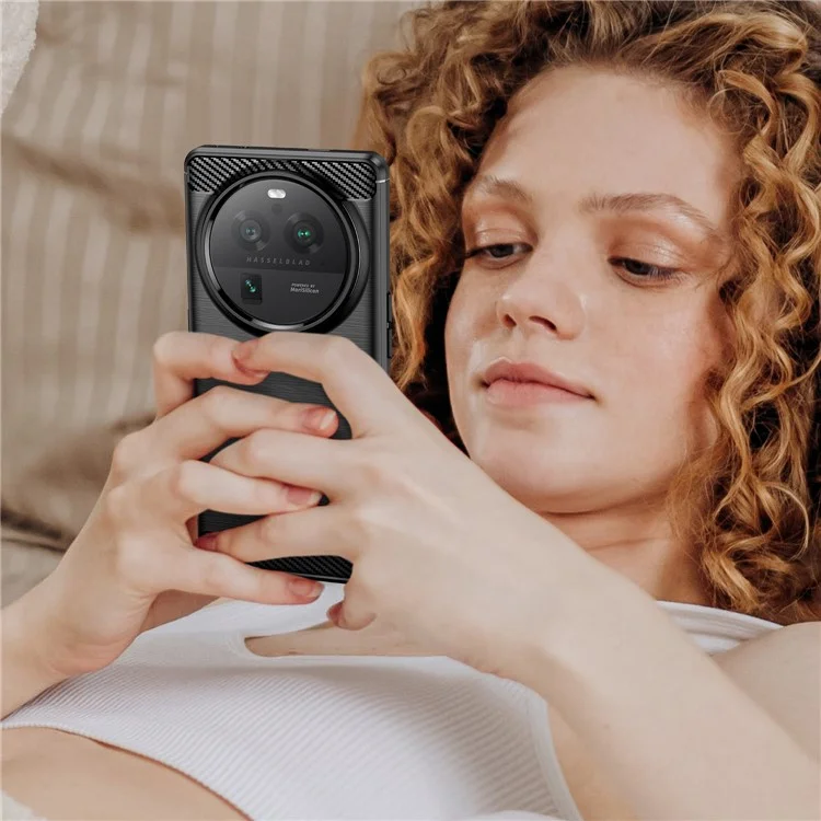 Mobile Phone Case for Oppo Find X6 Pro , Brushed Carbon Fiber Texture Phone TPU Back Cover - Black-Cellmalls