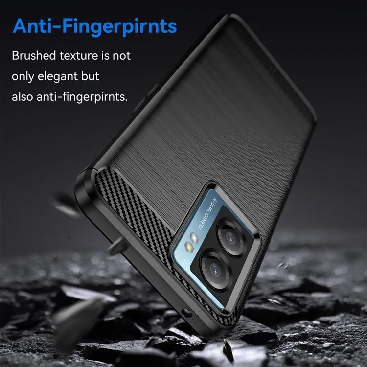 For Oppo A57 4G / 5G / A57s 4G / A77 5G / K10 5G / Realme V23 4G / Narzo 50 5G / Q5i Well-protected Brushed Surface TPU Cell Phone Case Carbon Fiber Texture Anti-fall Protector - Black-Cellmalls
