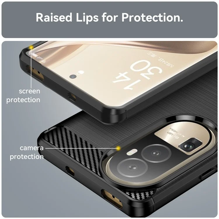 For Oppo Reno10 Pro 5G (Global) / Reno10 5G (Global) Brushed Phone Case Carbon Fiber Texture TPU Drop-proof Cover - Black-Cellmalls