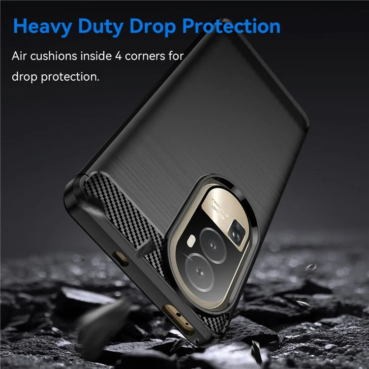 For Oppo Reno10 Pro 5G (Global) / Reno10 5G (Global) Brushed Phone Case Carbon Fiber Texture TPU Drop-proof Cover - Black-Cellmalls