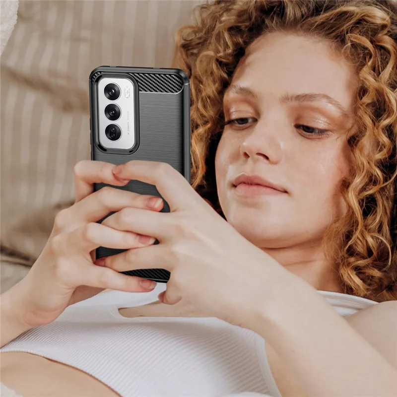 For Oppo Reno12 5G (Global) Case Carbon Fiber Texture Brushed TPU Phone Cover - Black-Cellmalls