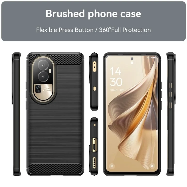 For Oppo Reno10 Pro 5G (Global) / Reno10 5G (Global) Brushed Phone Case Carbon Fiber Texture TPU Drop-proof Cover - Black-Cellmalls