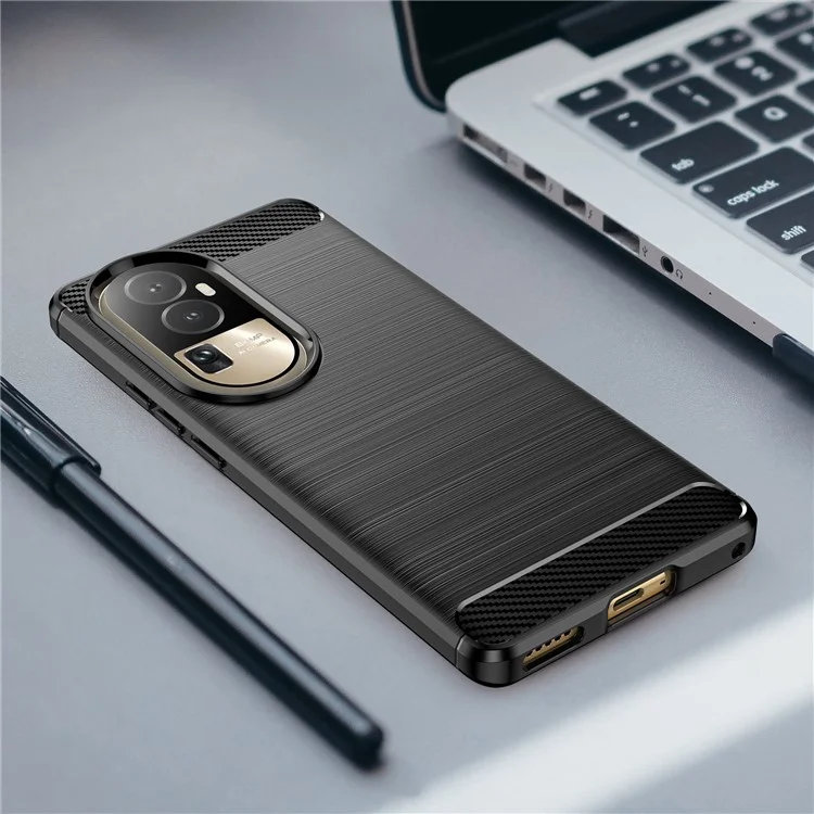 For Oppo Reno10 Pro 5G (Global) / Reno10 5G (Global) Brushed Phone Case Carbon Fiber Texture TPU Drop-proof Cover - Black-Cellmalls