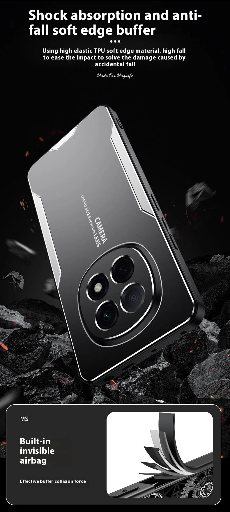 For Oppo A5 5G Phone Case Aluminium Alloy TPU PC Back Cover - Gold-Cellmalls