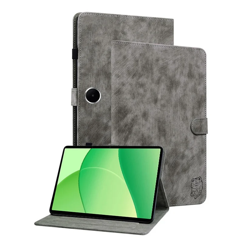 For Oppo Pad SE Case Tiger Imprint Anti-Scratch PU Leather Tablet Cover - Grey-Cellmalls