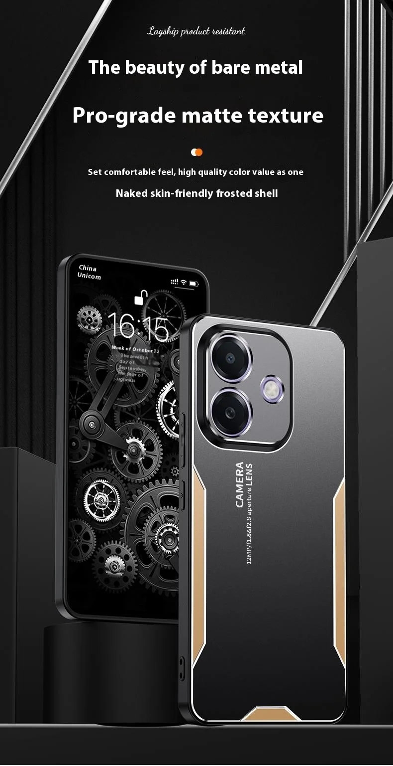 For Oppo A5 Pro 4G (Global) / 5G (Global) / A5 Energy 5G (China) Phone Case Aluminium Alloy TPU PC Back Cover - Gold-Cellmalls