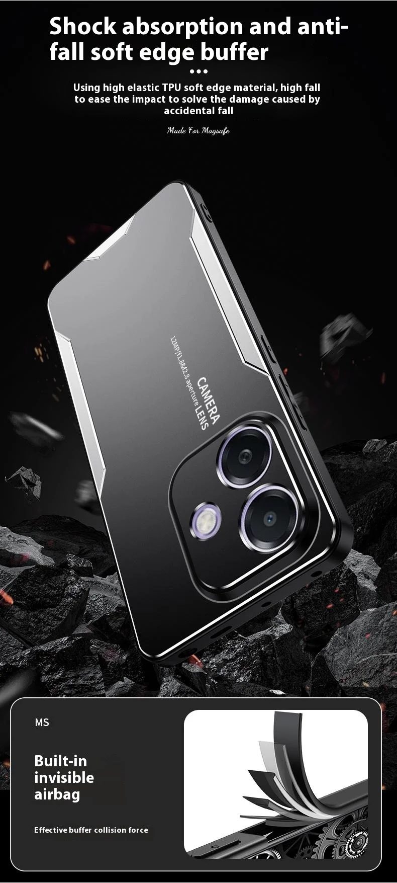 For Oppo A5 Pro 4G (Global) / 5G (Global) / A5 Energy 5G (China) Phone Case Aluminium Alloy TPU PC Back Cover - Gold-Cellmalls