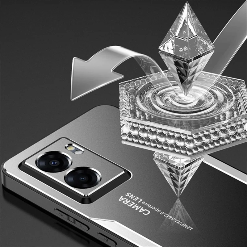 For Oppo A57 (2022) 5G /  A77 5G Cell Phone Case Frosted PC+TPU+Aluminum Alloy Cover - Silver-Cellmalls