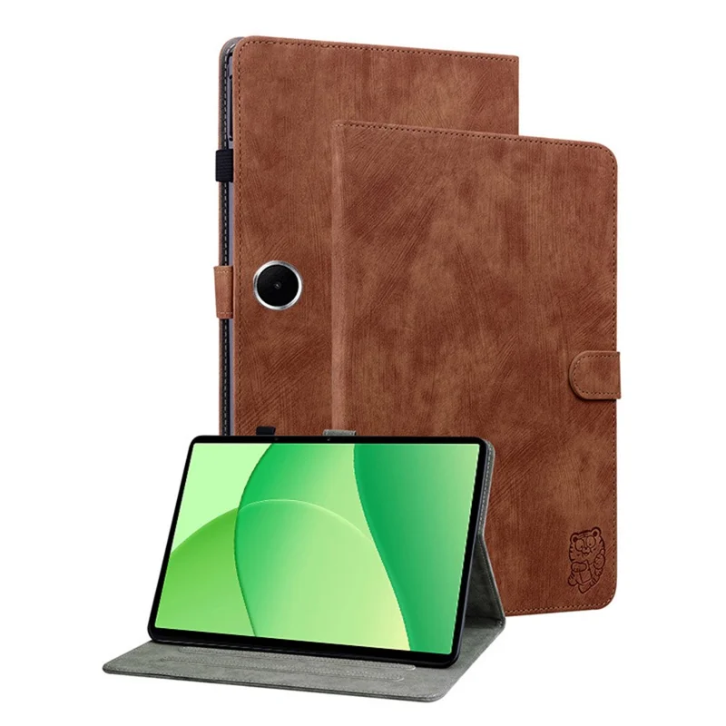 For Oppo Pad SE Case Tiger Imprint Anti-Scratch PU Leather Tablet Cover - Grey-Cellmalls