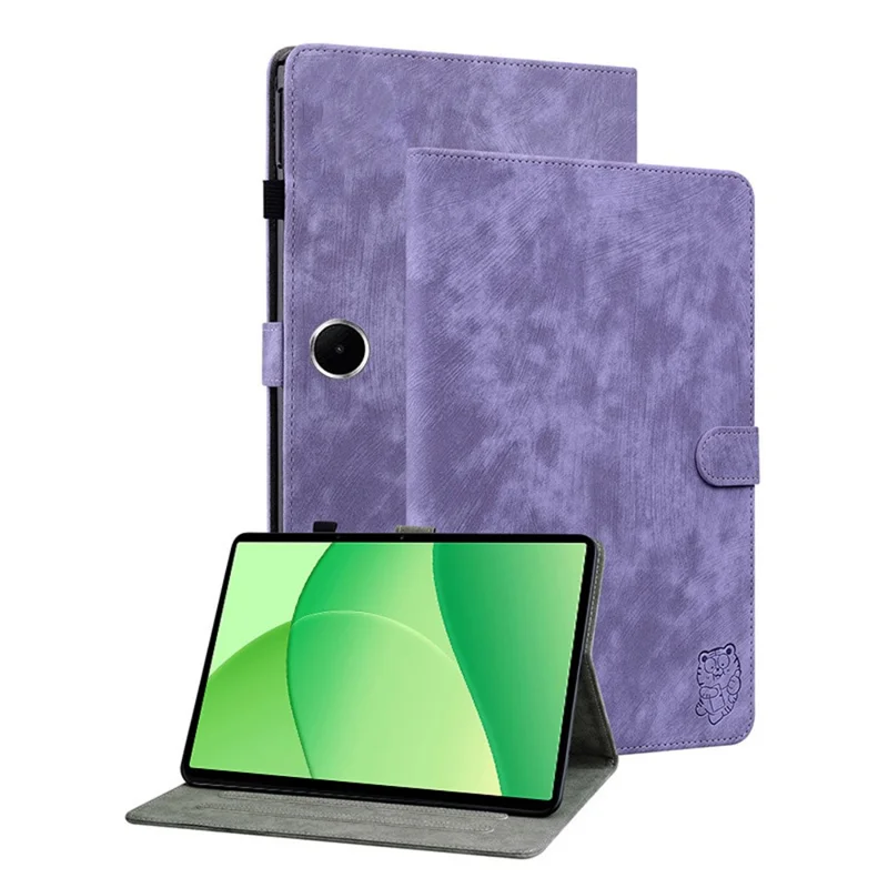 For Oppo Pad SE Case Tiger Imprint Anti-Scratch PU Leather Tablet Cover - Grey-Cellmalls