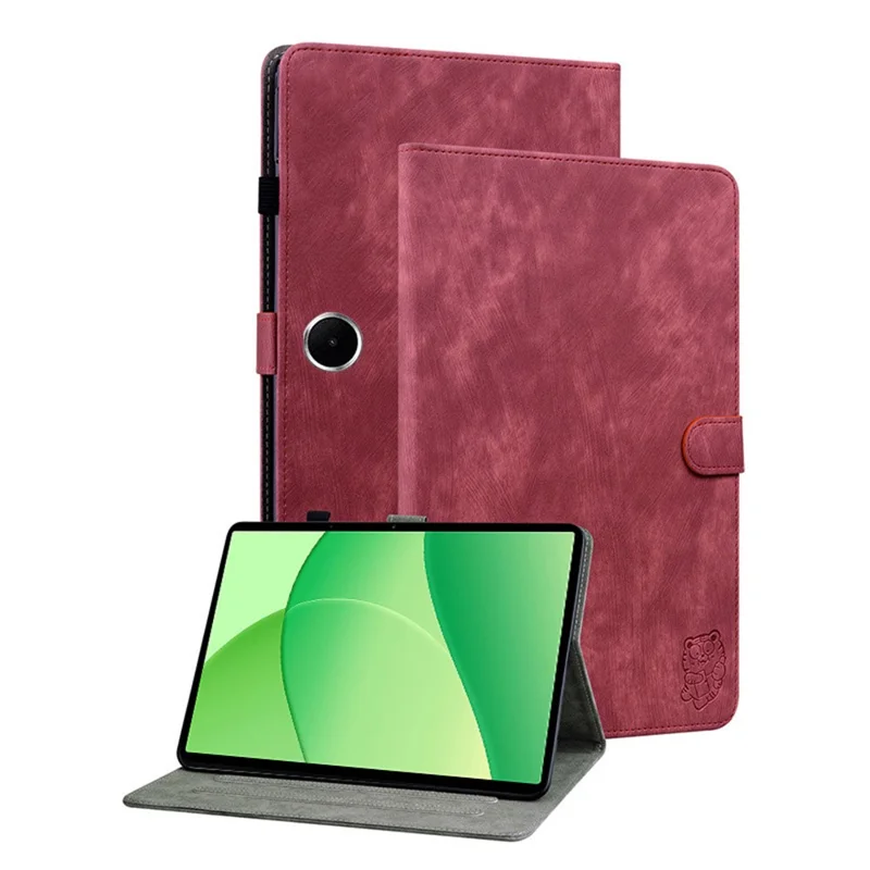 For Oppo Pad SE Case Tiger Imprint Anti-Scratch PU Leather Tablet Cover - Grey-Cellmalls