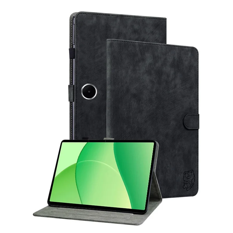 For Oppo Pad SE Case Tiger Imprint Anti-Scratch PU Leather Tablet Cover - Grey-Cellmalls