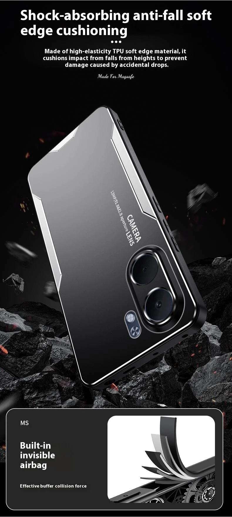 For Oppo A5x 4G Case Aluminium Alloy TPU PC Phone Back Cover - Gold-Cellmalls