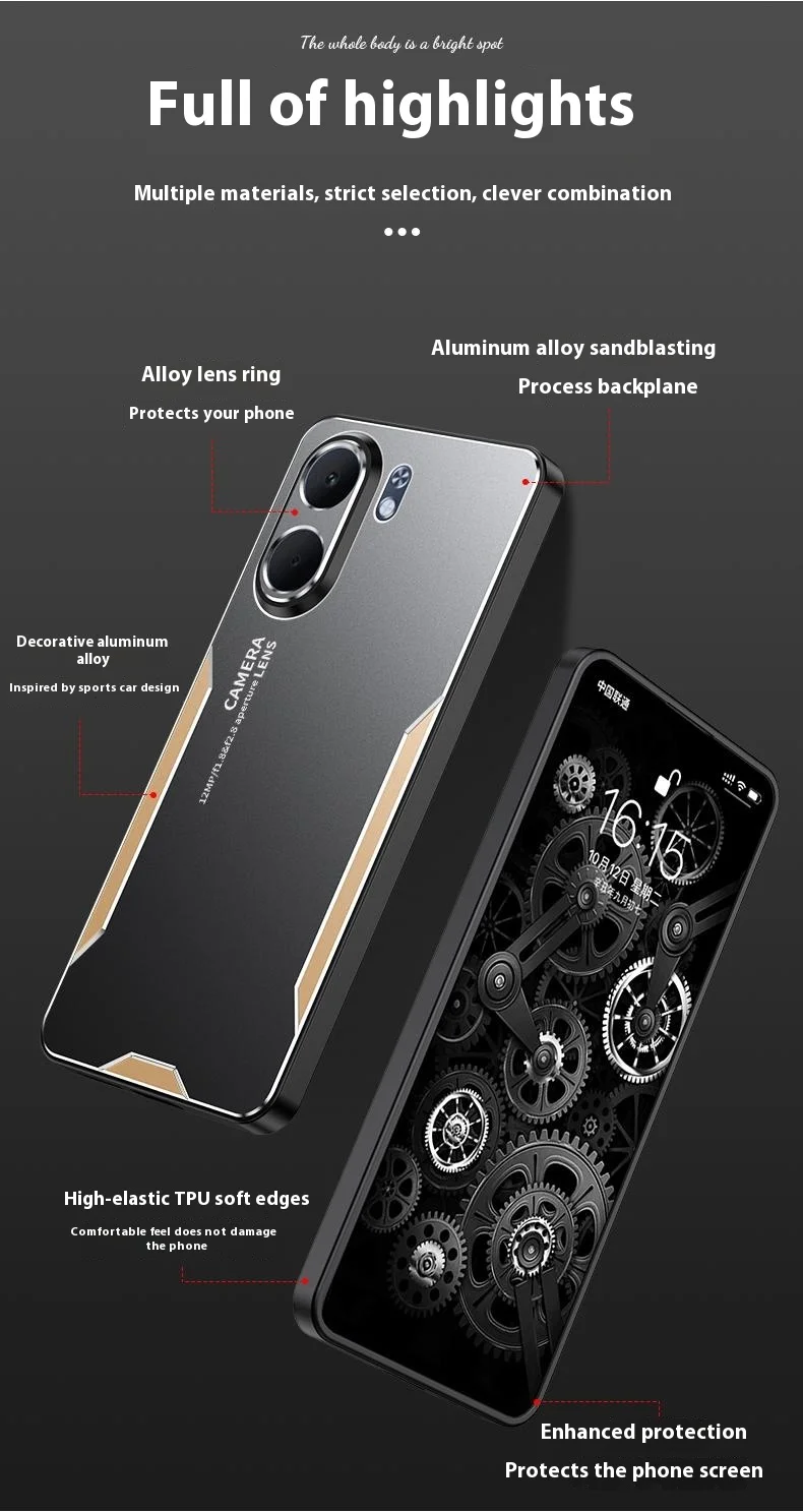 For Oppo A5x 4G Case Aluminium Alloy TPU PC Phone Back Cover - Gold-Cellmalls