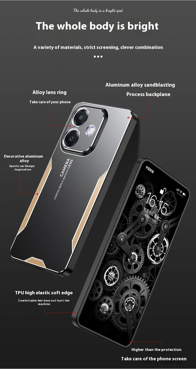 For Oppo A5 Pro 4G (Global) / 5G (Global) / A5 Energy 5G (China) Phone Case Aluminium Alloy TPU PC Back Cover - Gold-Cellmalls