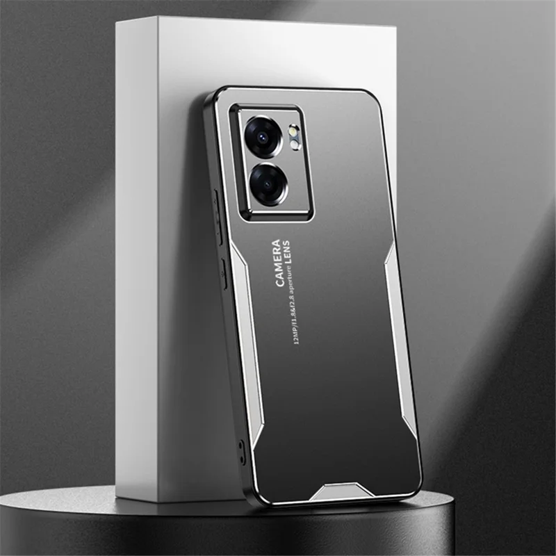 For Oppo A57 (2022) 5G /  A77 5G Cell Phone Case Frosted PC+TPU+Aluminum Alloy Cover - Silver-Cellmalls