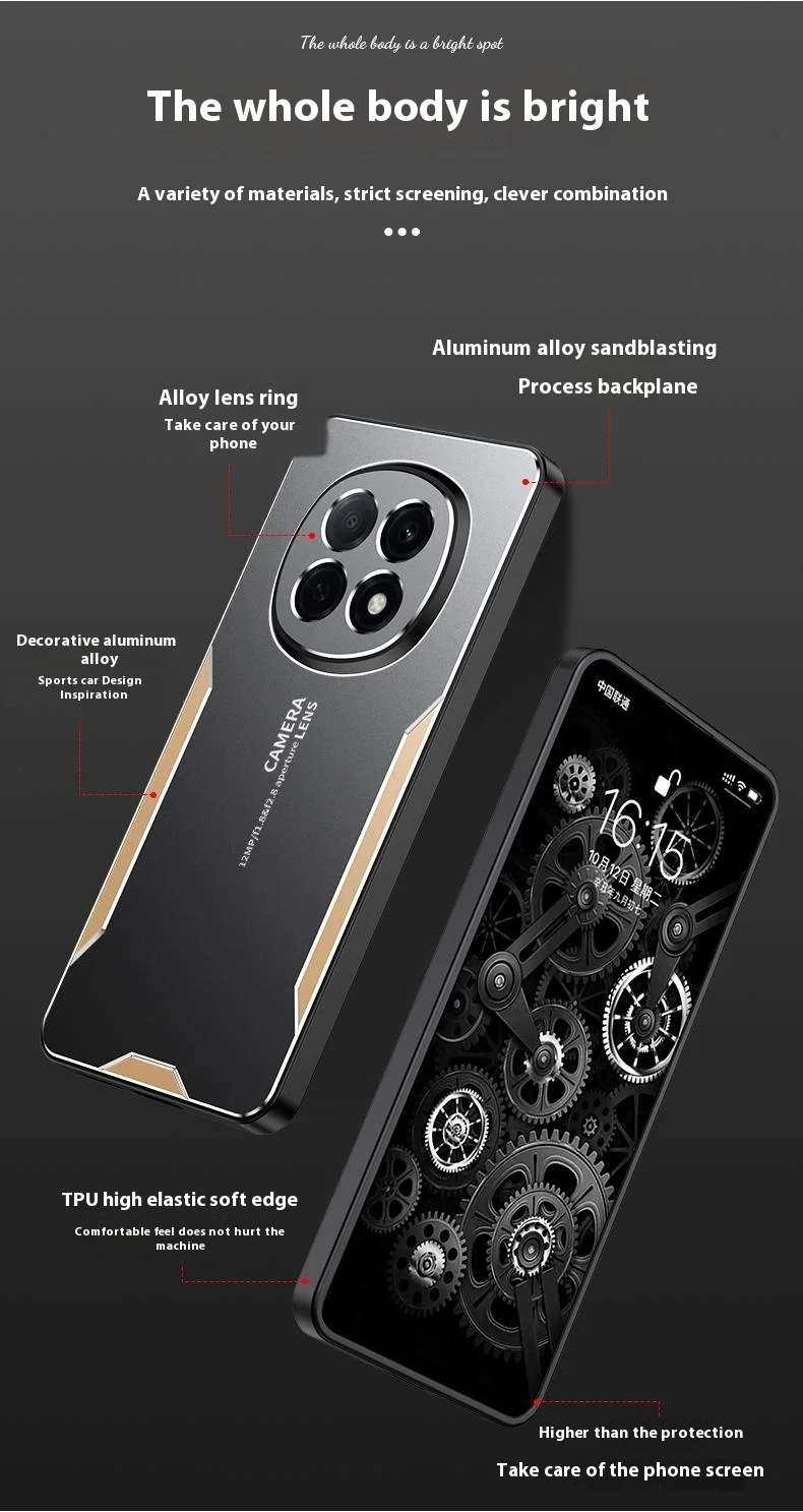 For Oppo A5 5G Phone Case Aluminium Alloy TPU PC Back Cover - Gold-Cellmalls