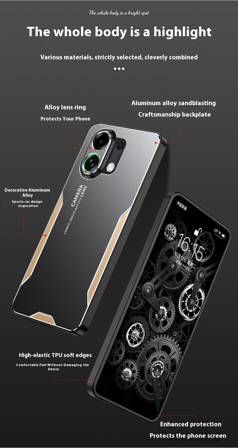 For Oppo K13 Turbo Pro 5G Phone Case Aluminium Alloy TPU PC Back Cover - Gold-Cellmalls