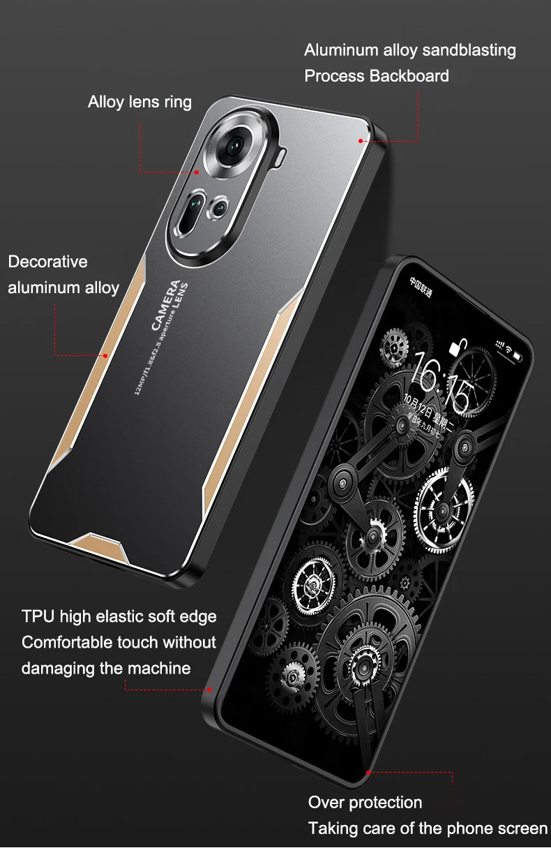 For Oppo Reno11 5G (Global) Case Aluminum Alloy+TPU+PC Hybrid Phone Cover - Gold-Cellmalls