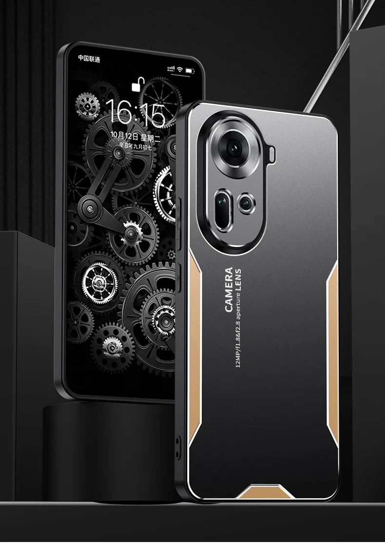 For Oppo Reno11 5G (Global) Case Aluminum Alloy+TPU+PC Hybrid Phone Cover - Gold-Cellmalls