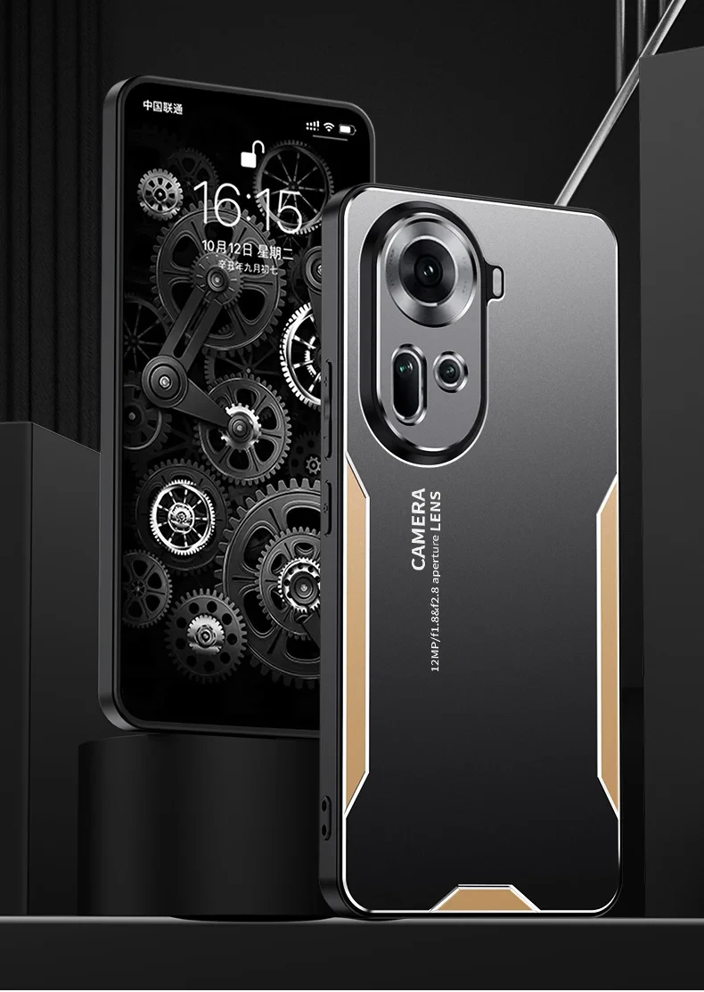 For Oppo Reno11 5G (Global) Case Aluminum Alloy+TPU+PC Hybrid Phone Cover - Gold-Cellmalls