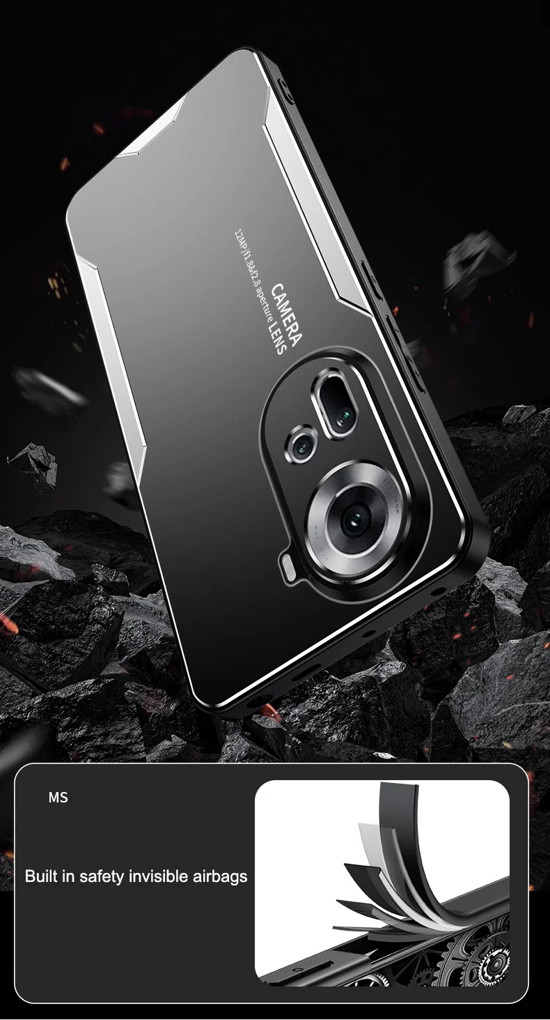 For Oppo Reno11 5G (Global) Case Aluminum Alloy+TPU+PC Hybrid Phone Cover - Gold-Cellmalls