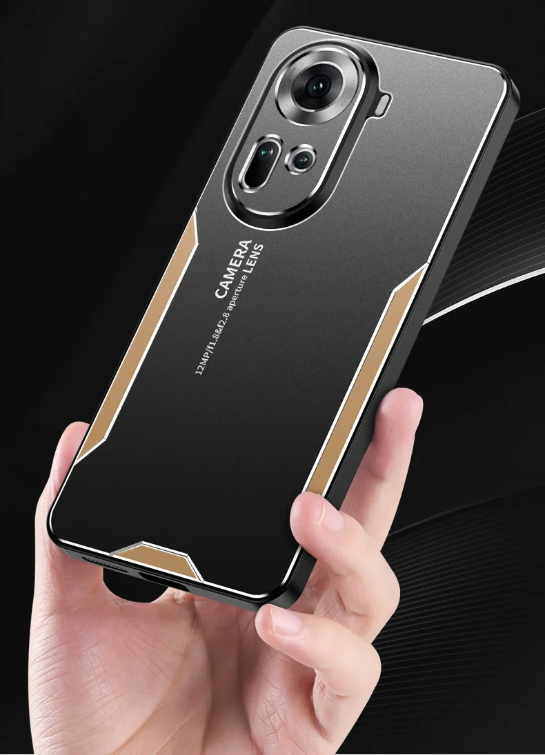 For Oppo Reno11 5G (Global) Case Aluminum Alloy+TPU+PC Hybrid Phone Cover - Gold-Cellmalls