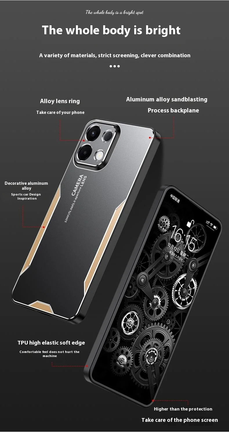 For Oppo K13 5G (Oppo K12s) Phone Case Aluminium Alloy TPU PC Back Cover - Gold-Cellmalls