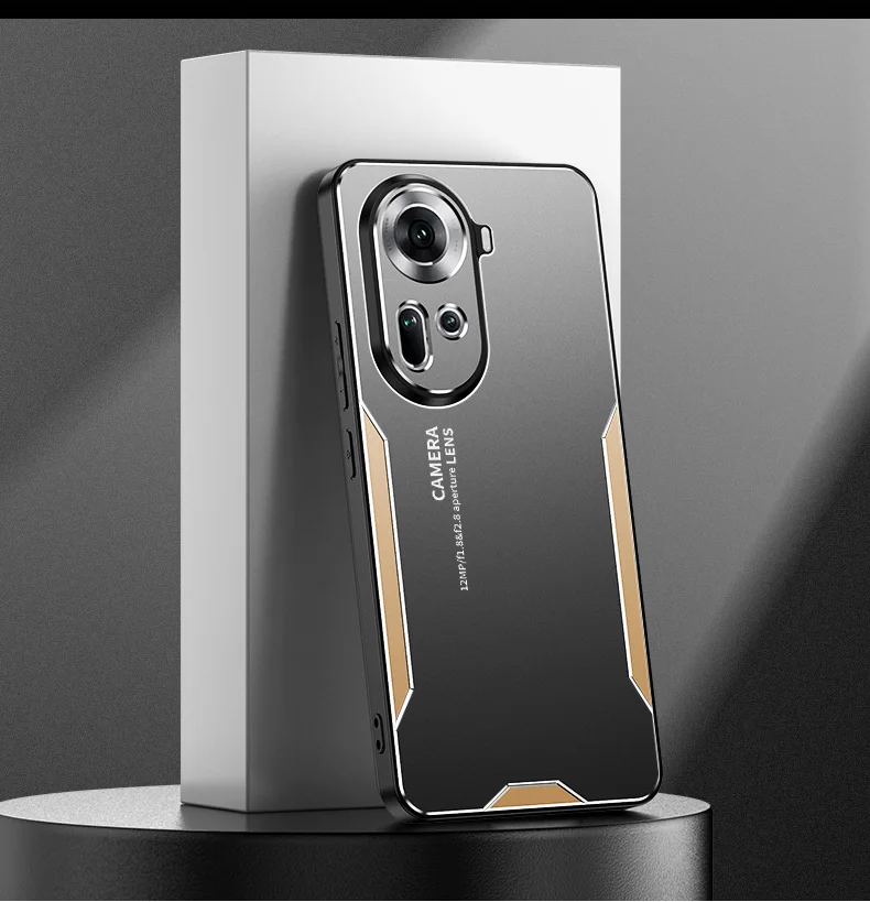 For Oppo Reno11 5G (Global) Case Aluminum Alloy+TPU+PC Hybrid Phone Cover - Gold-Cellmalls