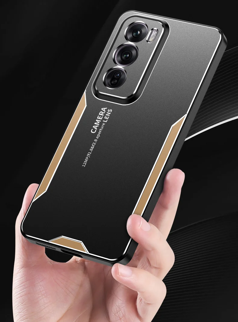For Oppo Reno12 Pro 5G (Global) Case Aluminium Alloy Back Protective Phone Cover - Gold-Cellmalls