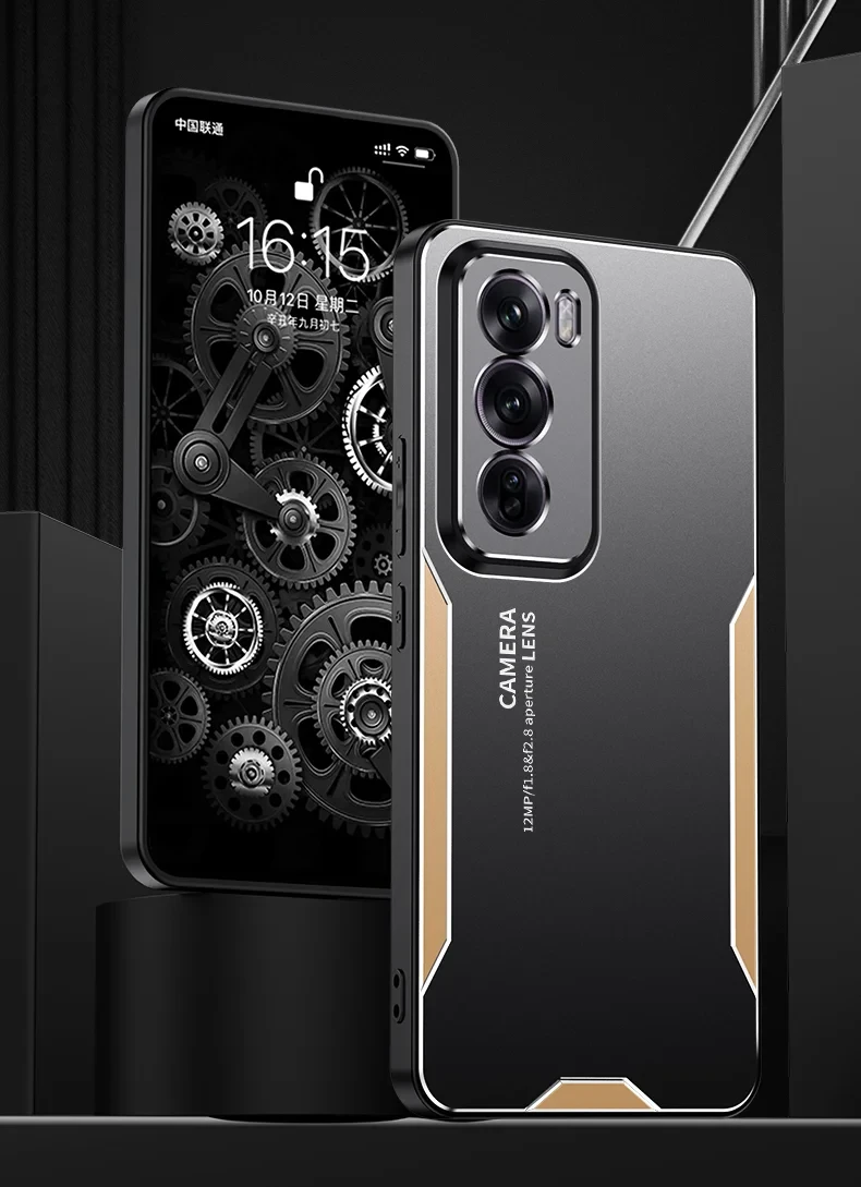 For Oppo Reno12 Pro 5G (Global) Case Aluminium Alloy Back Protective Phone Cover - Gold-Cellmalls