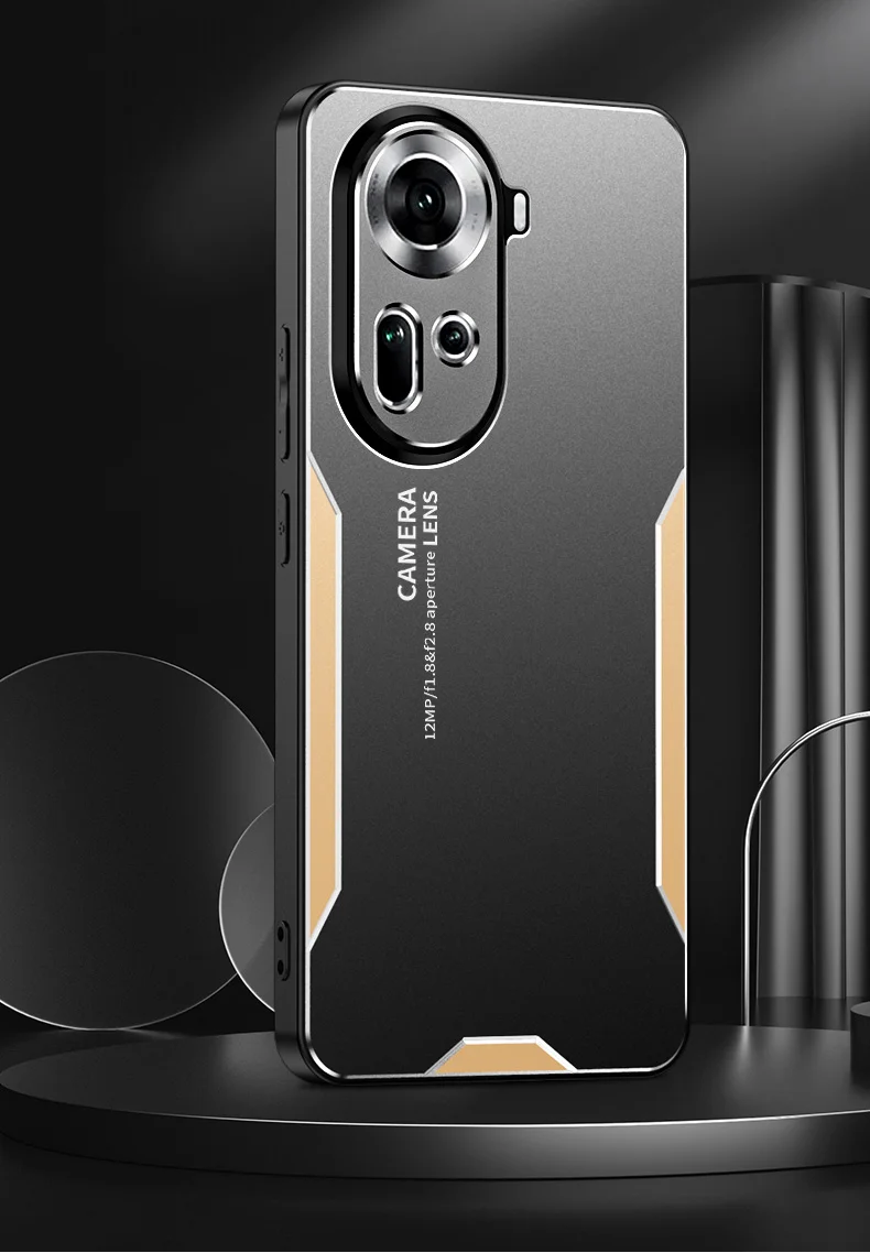 For Oppo Reno11 5G (Global) Case Aluminum Alloy+TPU+PC Hybrid Phone Cover - Gold-Cellmalls
