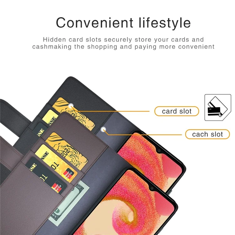 For Samsung Galaxy A04e 4G / F04 4G / M04 4G Case Genuine Split Leather Phone Cover with Wallet Stand - Brown-Cellmalls