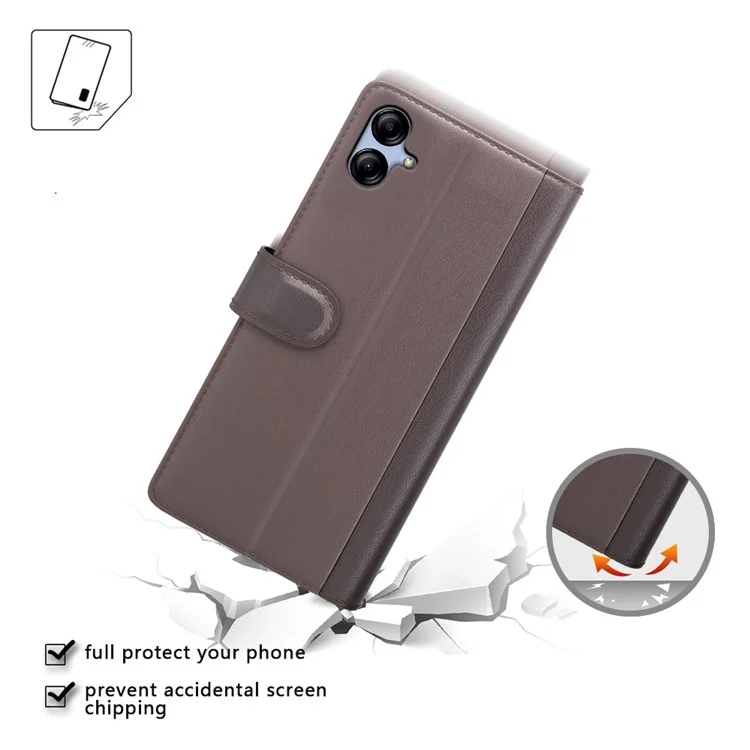 For Samsung Galaxy A04e 4G / F04 4G / M04 4G Case Genuine Split Leather Phone Cover with Wallet Stand - Brown-Cellmalls