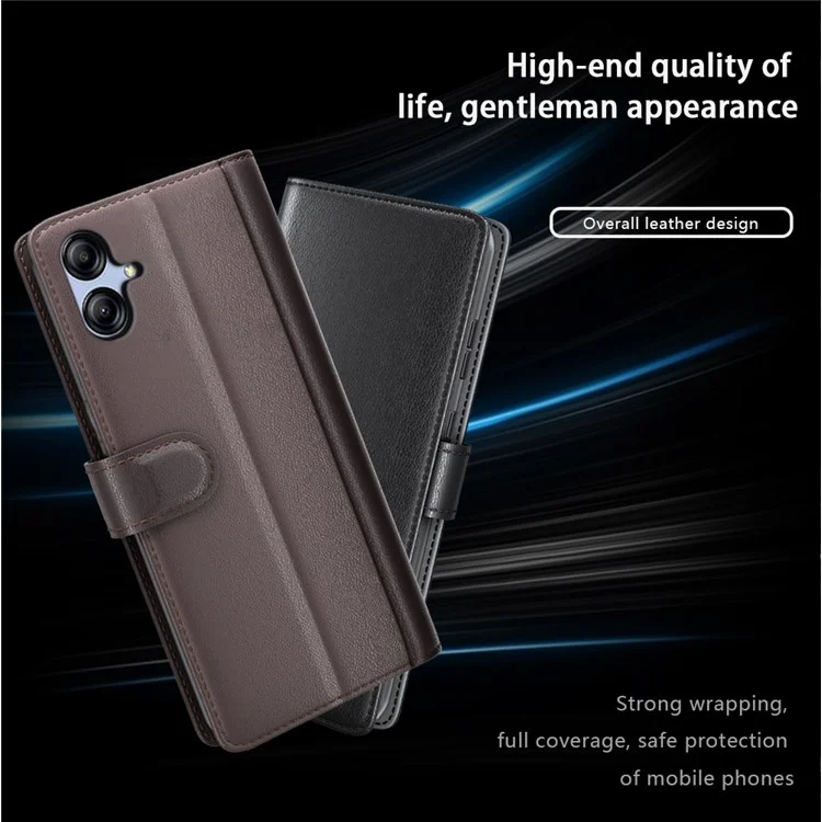 For Samsung Galaxy A04e 4G / F04 4G / M04 4G Case Genuine Split Leather Phone Cover with Wallet Stand - Brown-Cellmalls