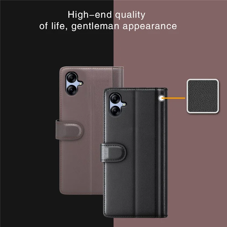 For Samsung Galaxy A04e 4G / F04 4G / M04 4G Case Genuine Split Leather Phone Cover with Wallet Stand - Brown-Cellmalls