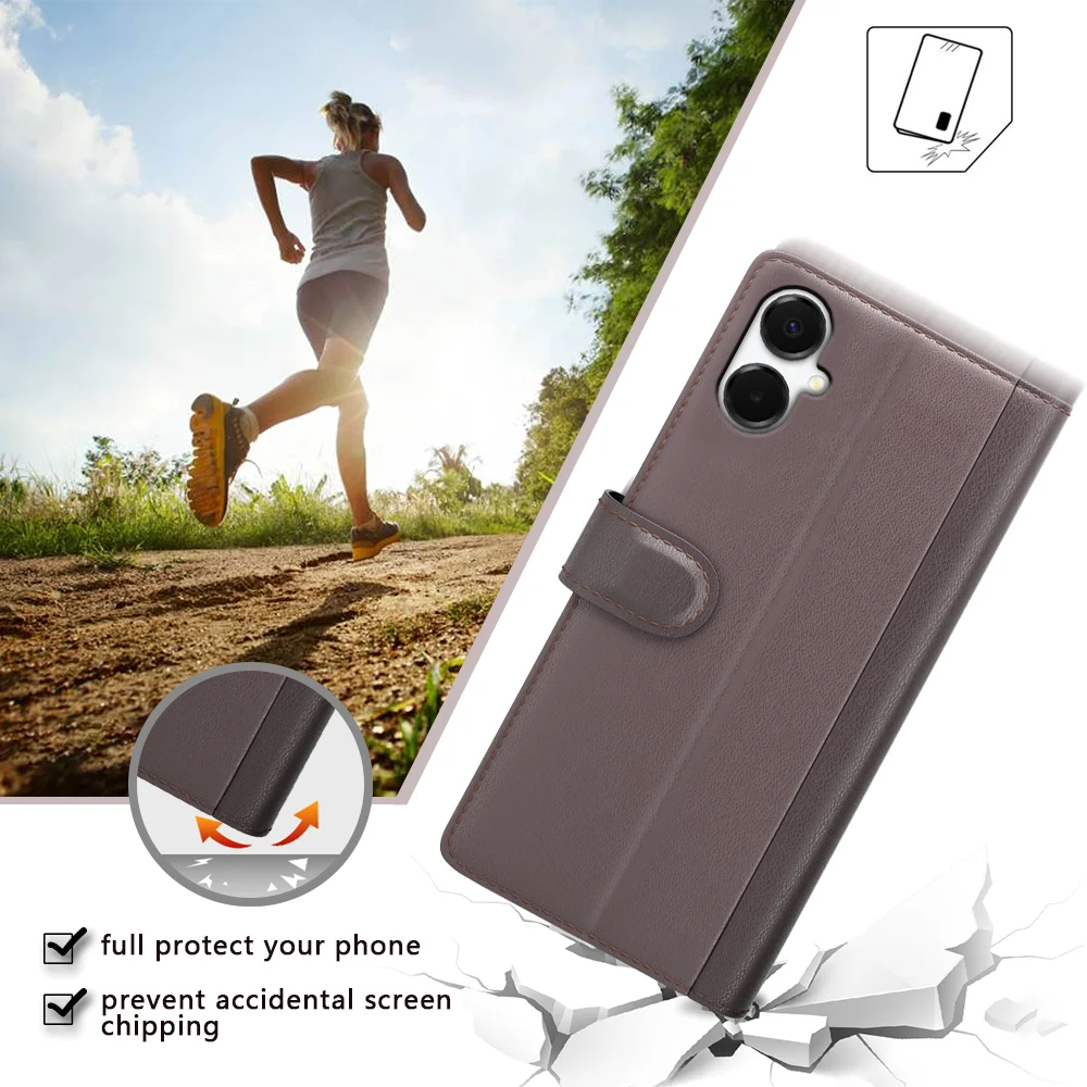 For Samsung Galaxy A06 5G Case Genuine Split Leather Phone Cover with Wallet Stand - Black-Cellmalls