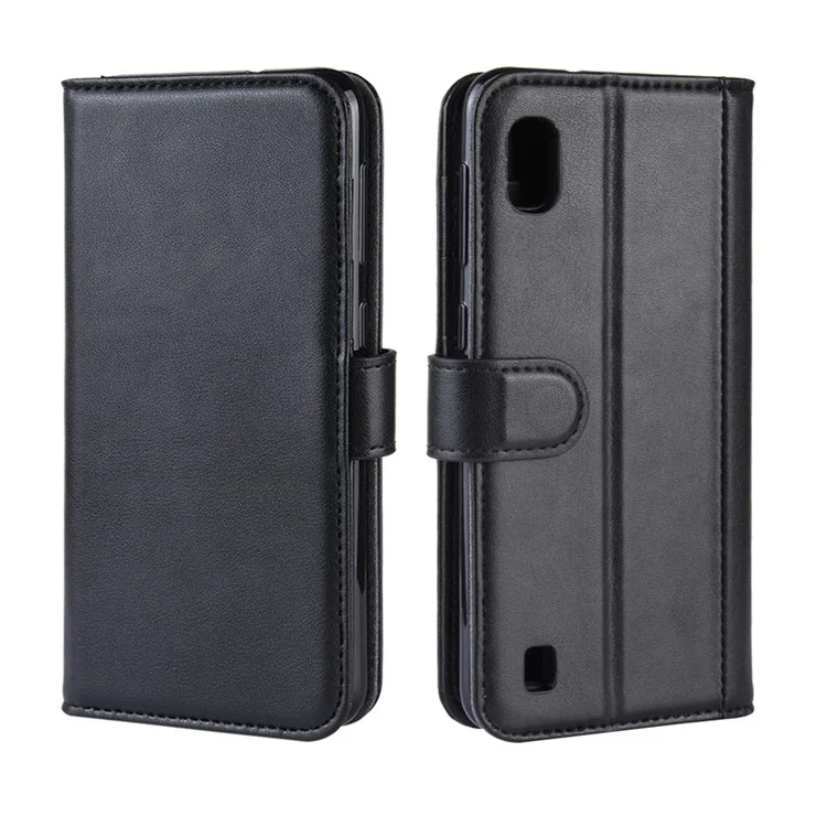 For Samsung Galaxy A10 Phone Cases Genuine Split Leather Wallet Mobile Cover Stand - Black-Cellmalls