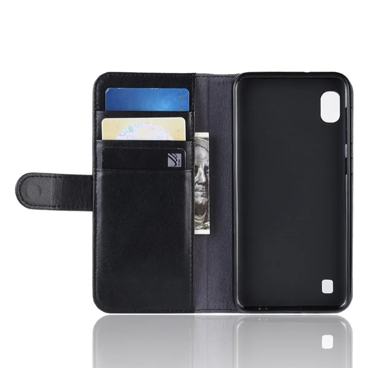For Samsung Galaxy A10 Phone Cases Genuine Split Leather Wallet Mobile Cover Stand - Black-Cellmalls