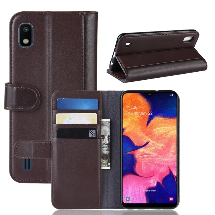 For Samsung Galaxy A10 Phone Cases Genuine Split Leather Wallet Mobile Cover Stand - Black-Cellmalls