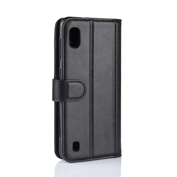 For Samsung Galaxy A10 Phone Cases Genuine Split Leather Wallet Mobile Cover Stand - Black-Cellmalls