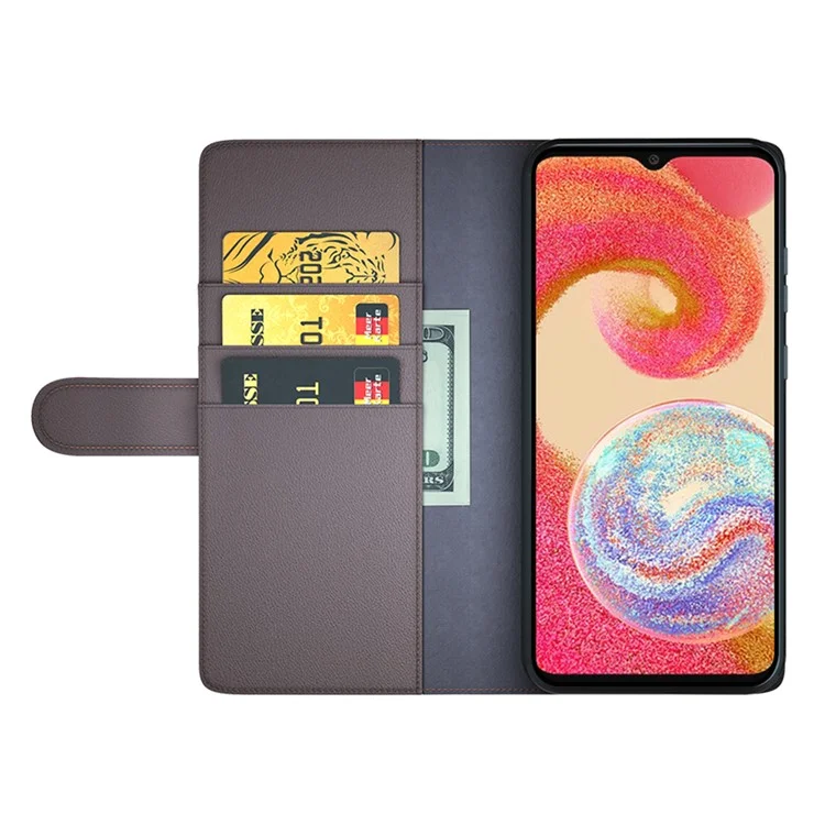 For Samsung Galaxy A04e 4G / F04 4G / M04 4G Case Genuine Split Leather Phone Cover with Wallet Stand - Brown-Cellmalls